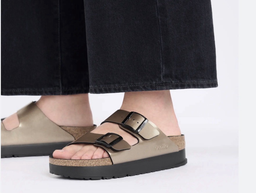 Birkenstock Papillio Arizona Platform Flex Women Sandals Metallic Taupe EU 38