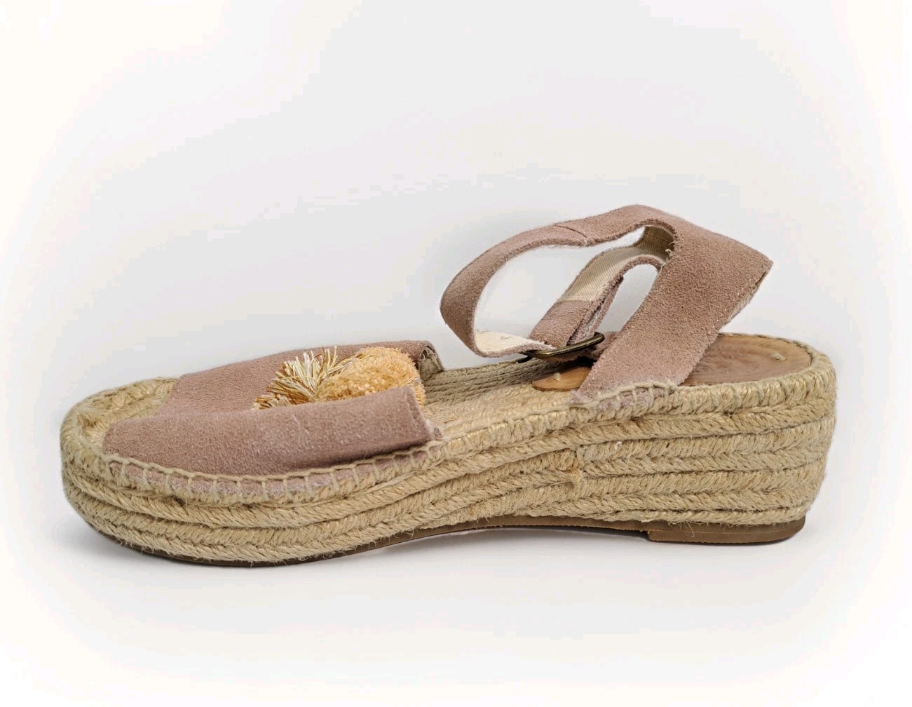 Soludos Anthropolog Womens 8 Panarea Wedge Platform Espadrilles Pompoms Sandals