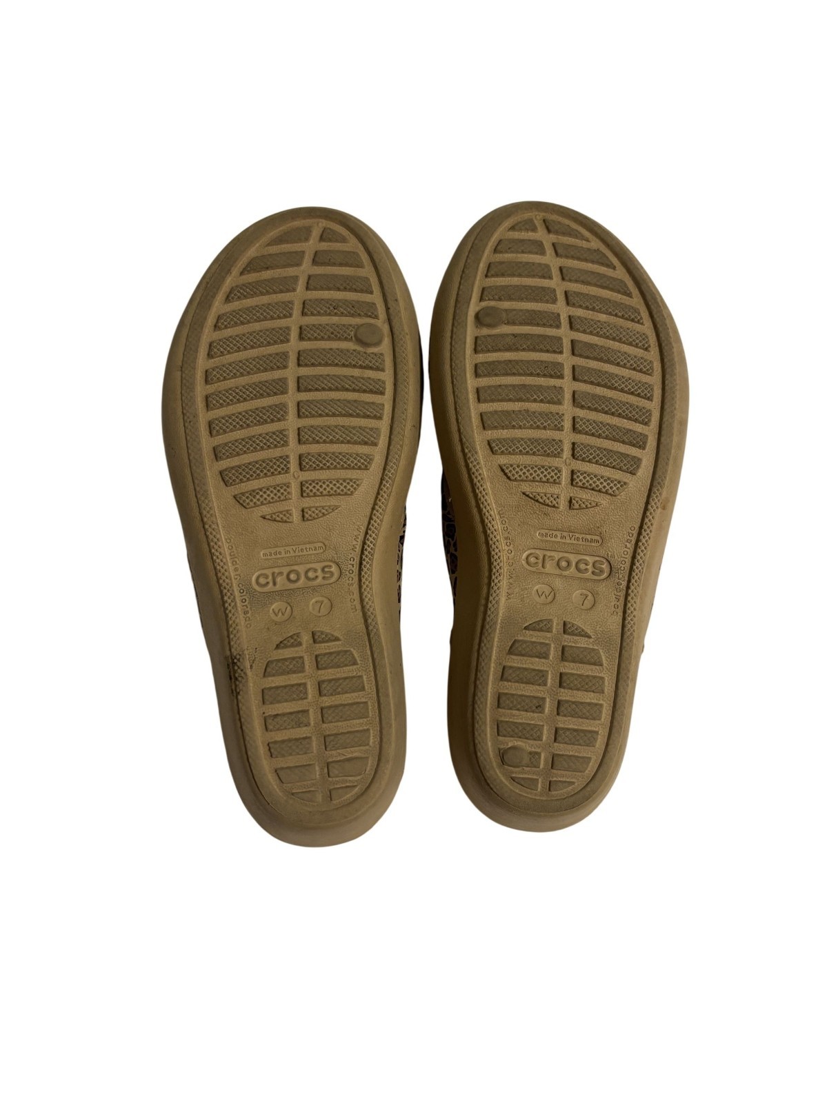 Leopard Print Crocs Womens Sandals Size 7 Beige Slip-On Slides