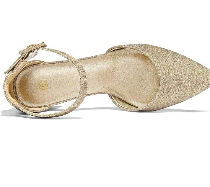 Mysoft Women’s Pointed Toe Chunky Gold Heels Size 10