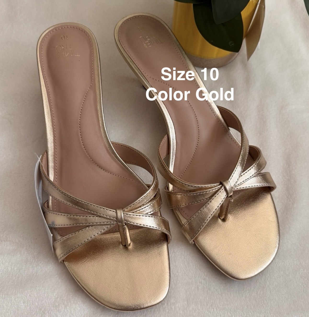 Time and Tru Women’s Kitten Heel Mule Sandals, Size 10, Gold
