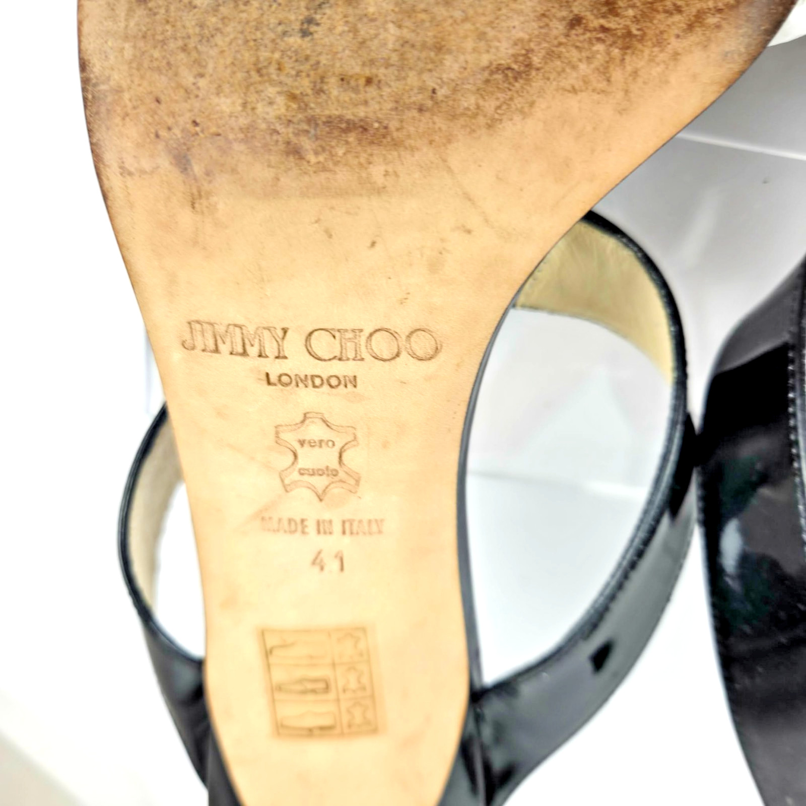 Jimmy Choo Black Patent Leather T Strap Kitten Heel Sandals Size 41 Vintage