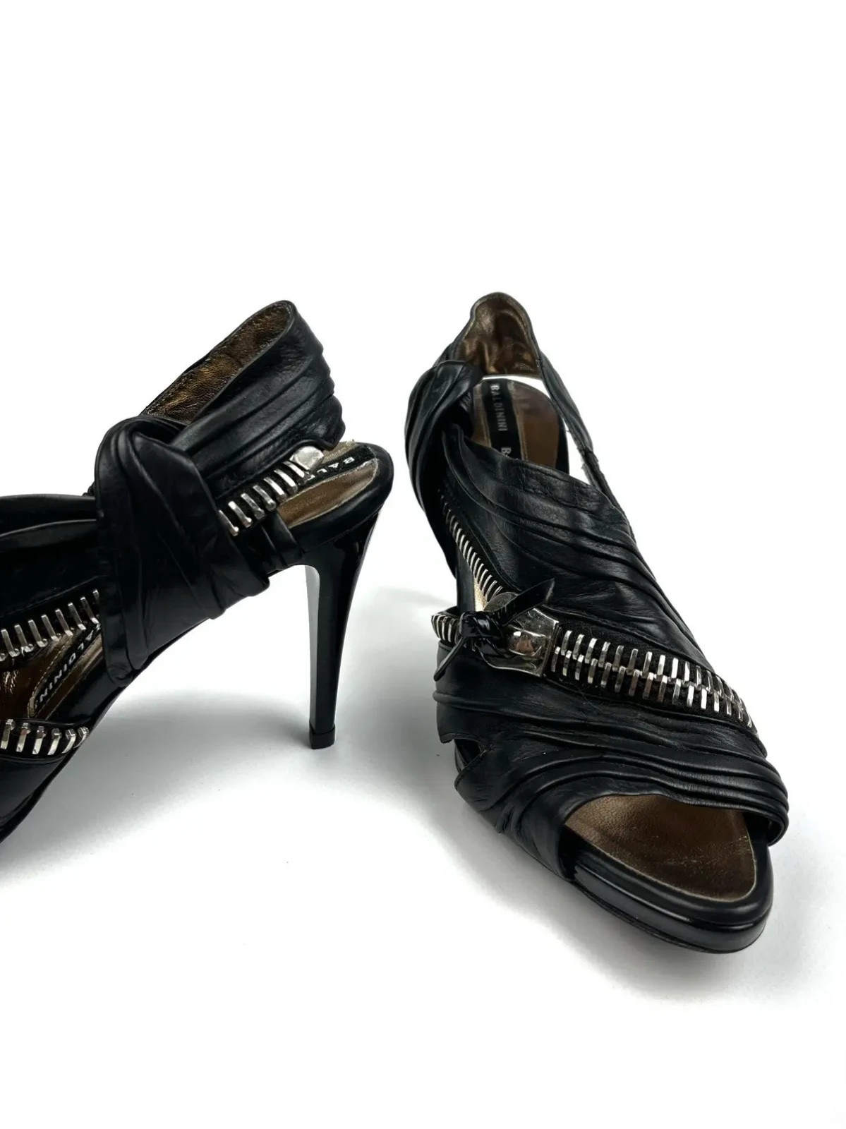 Baldinini Black Leather Zip Slingback High Heel Sandals