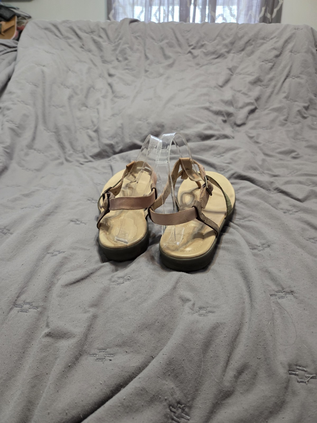 Timberland Branford Ankle Thong Sandals Leather Tan Green Pink 9 Boho Fairy