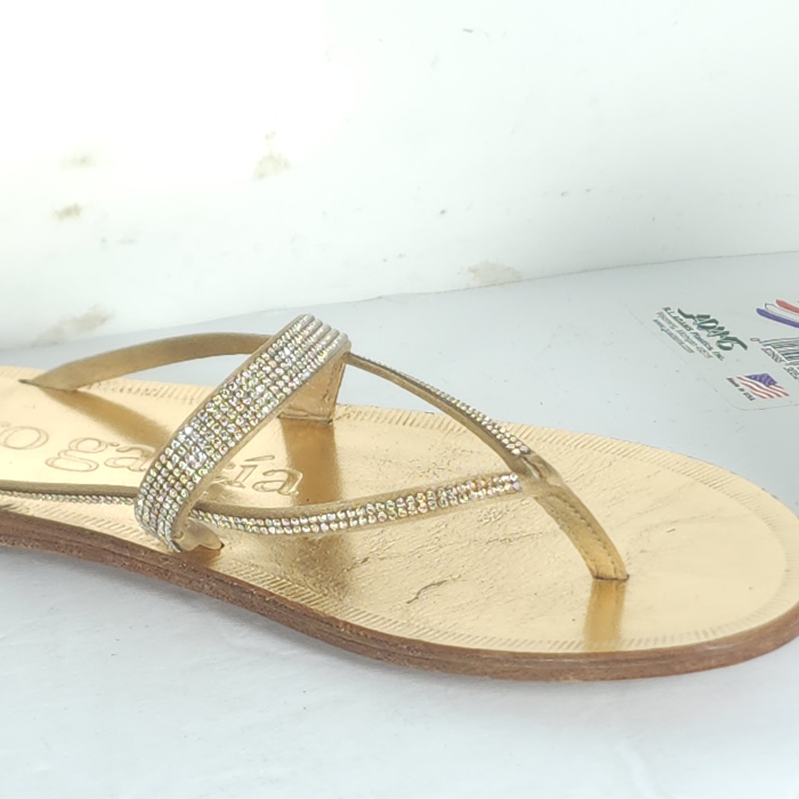 Pedro Garcia Women’s 36 US6 Gold Leather Swarovski Crystal Embellished Sandals
