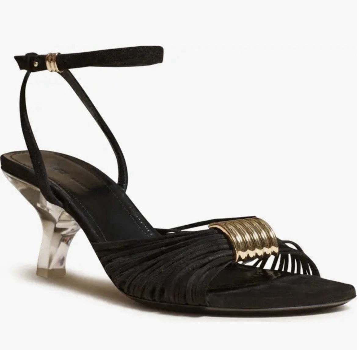 Khaite Womens Black Gold Leather Suede Strappy Heel Ankle Strap US 10.5