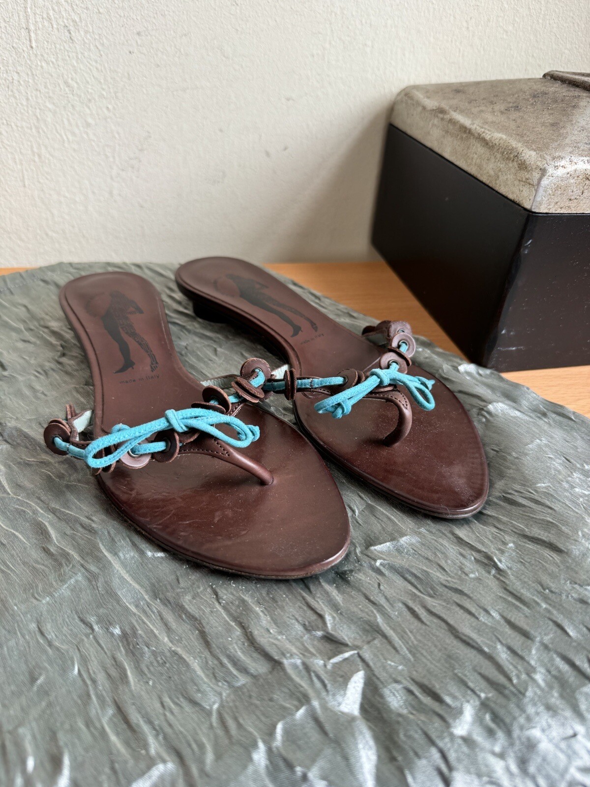 SIGERSON MORRISON SANDALS SLIDE IN LEATHER ITALY SIZE 7.5