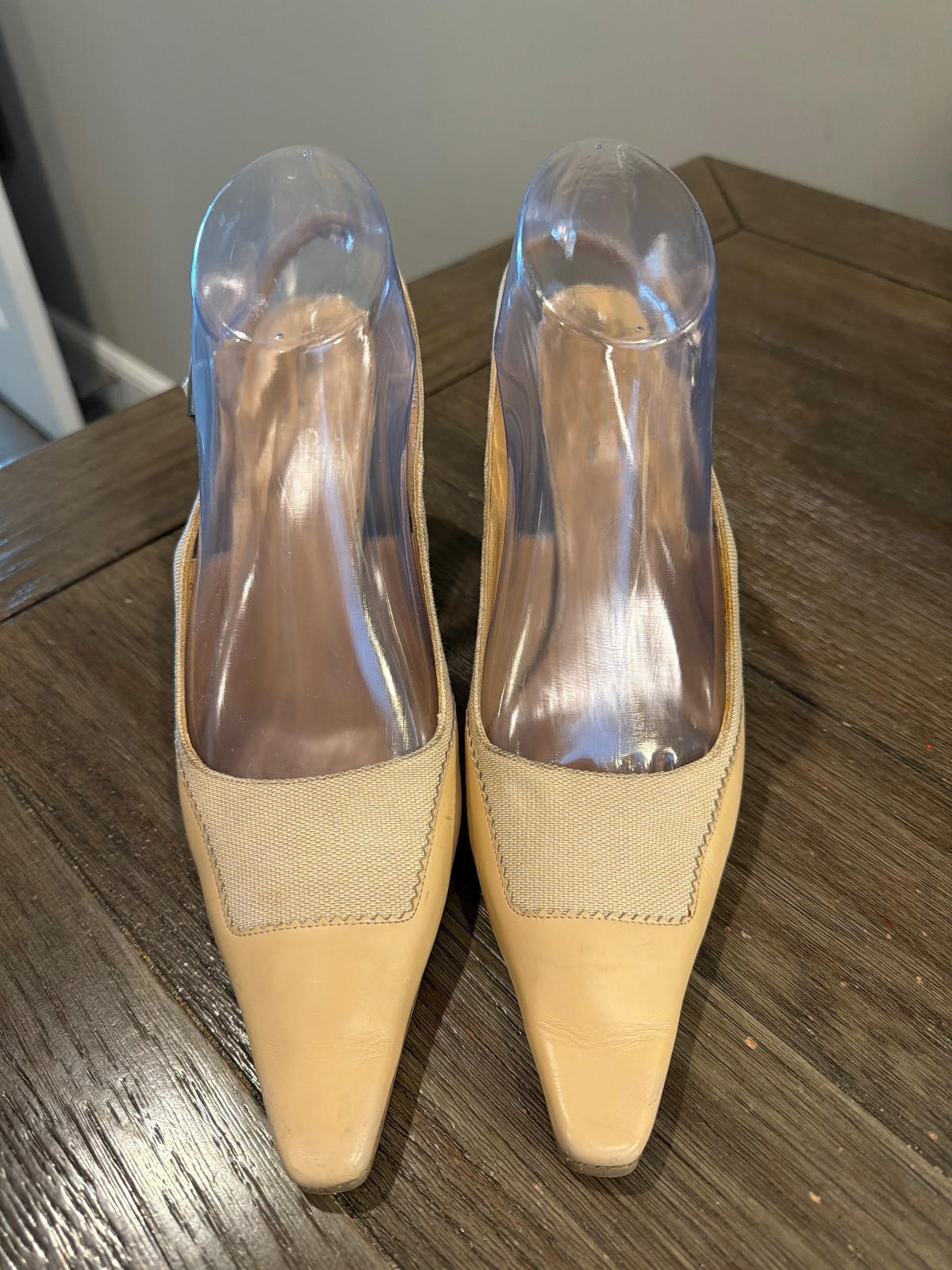 GUCCI Vintage Beige Leather Canvas Sling Back Heels Pumps Women’s 8 B