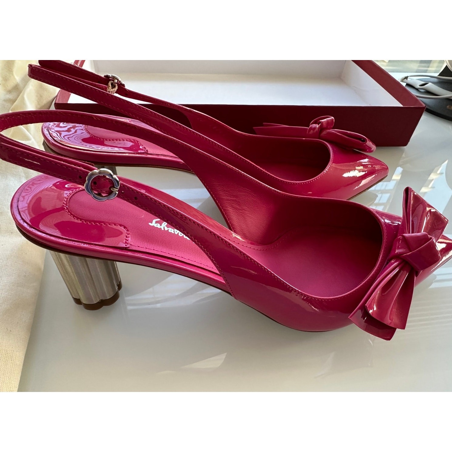 Salvatore Ferragamo Aulla 55 Patent Leather Slingback Pumps
