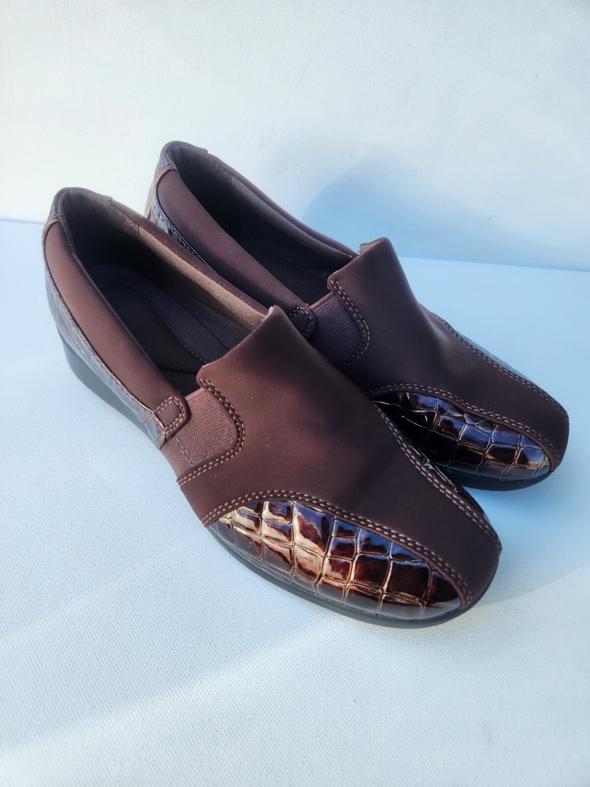 Clarks Collections Copper Faux Leather+Fabric Slip On Loafer Women Shoe Size 8 M
