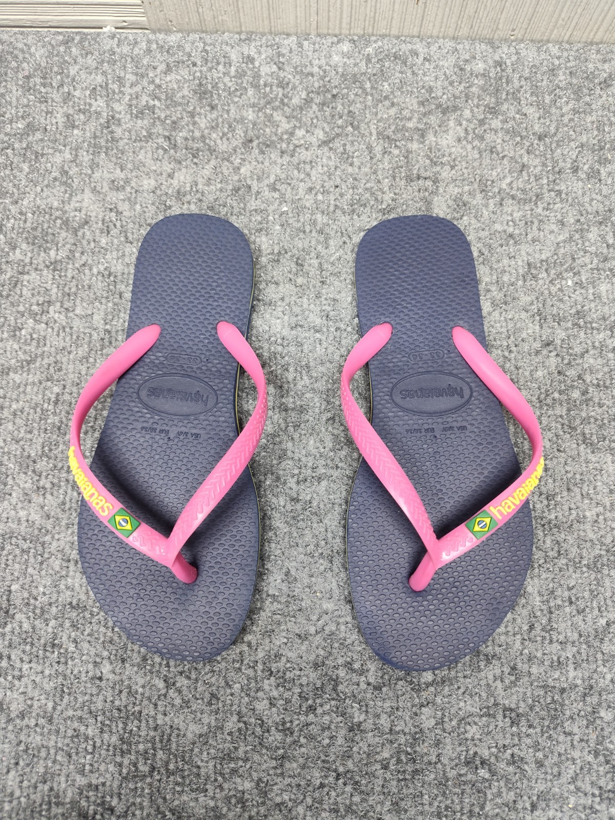 Havaianas Women Sandal 3/4Y Navy Blue Pink Thong Flip Flop Open Toe Outdoor