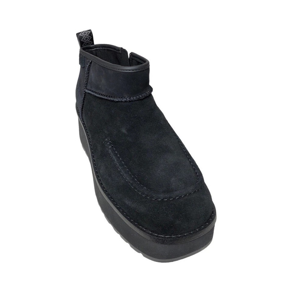 UGG Women’s Cityfunc Ultra Mini Black Leather Unlined Boots 1158193 Size 8