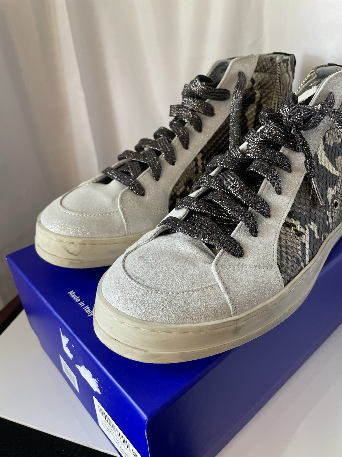 P448 Women’s High top Sneakers Faux Snake Skin Made In Italy Pics Wear Details