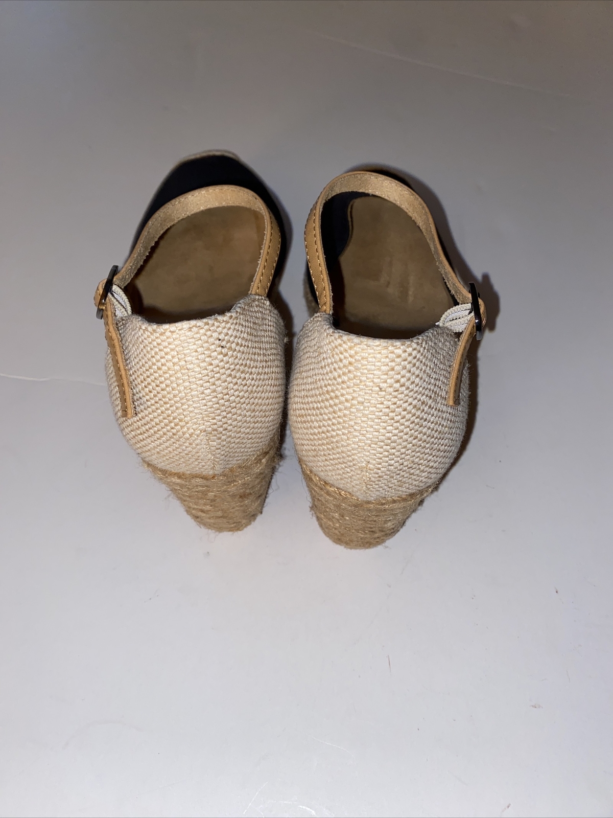 NWOB White Mountain Black Beige Espadrille Sandal Wedge Shoe 9.5
