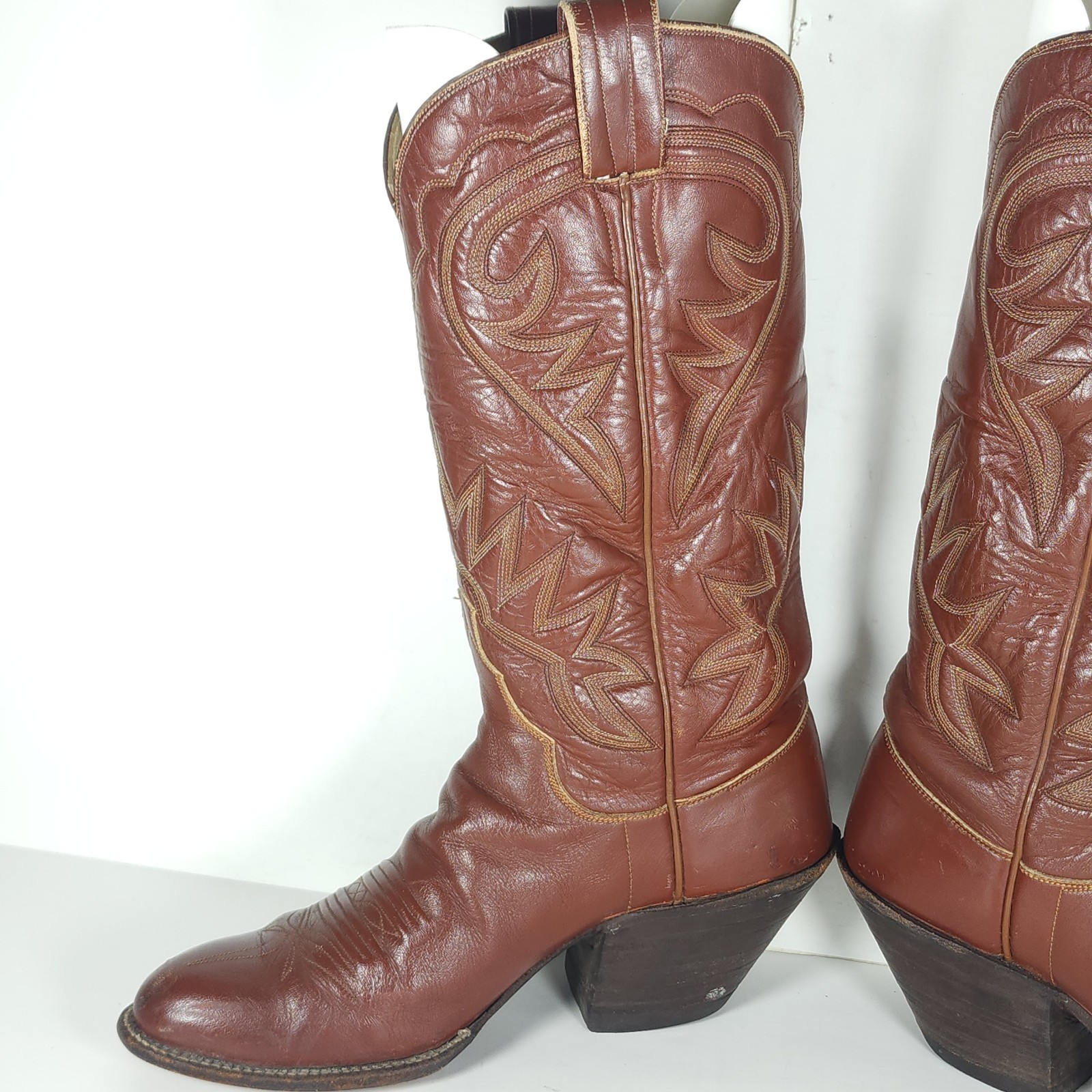 M.L.Leddy San Angelo Vtg Women’s US 8,5? Brown Leather Handmade Western Boots