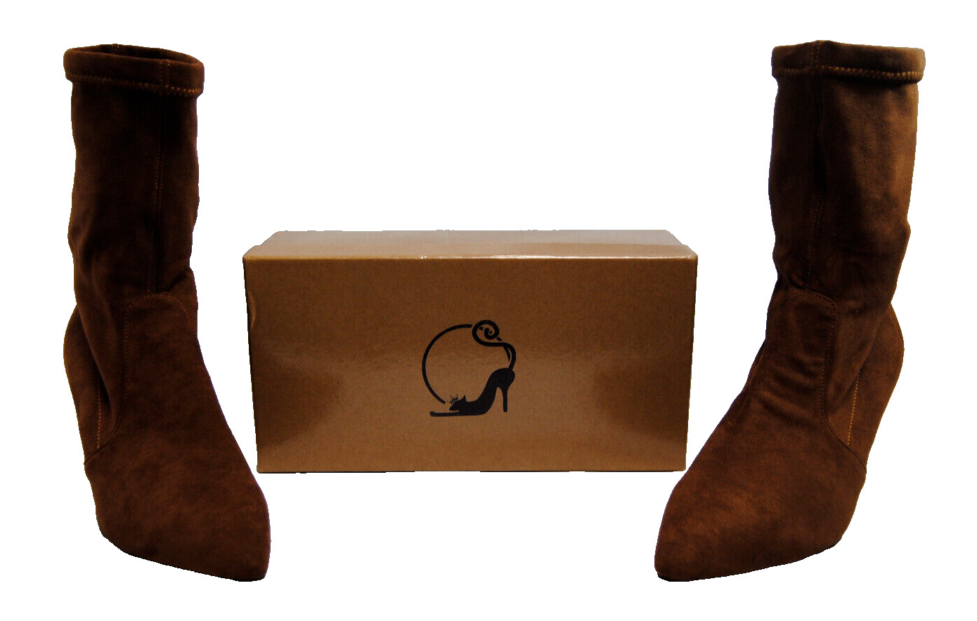 Divanne Womens Ankle Boots Pointed Toe Mid Calf Stretchy Suede Kitten Heel T2363