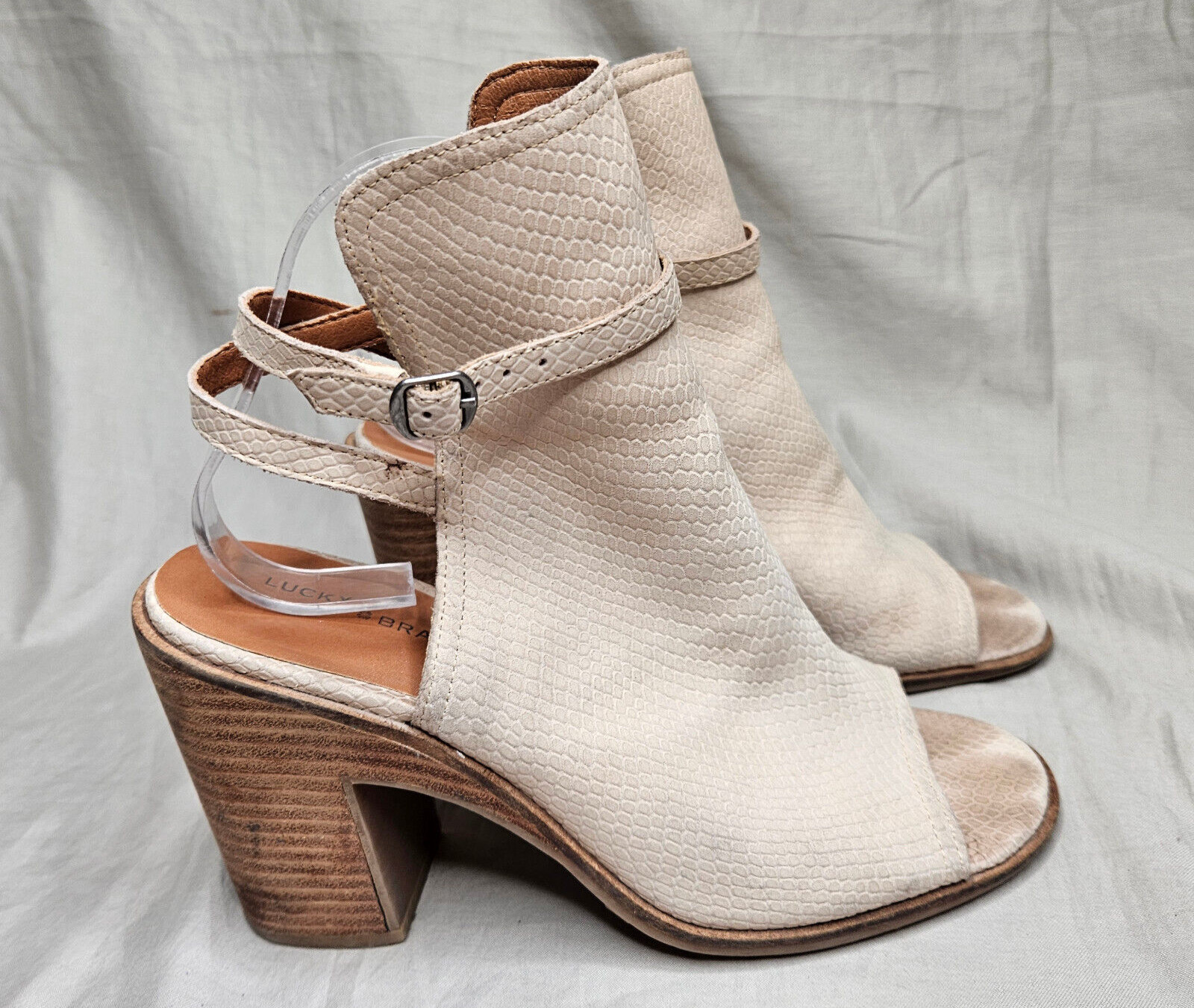Lucky Brand Ankle Booties Womens 9.5 Beige Leather Snakeskin Embossed Sandals