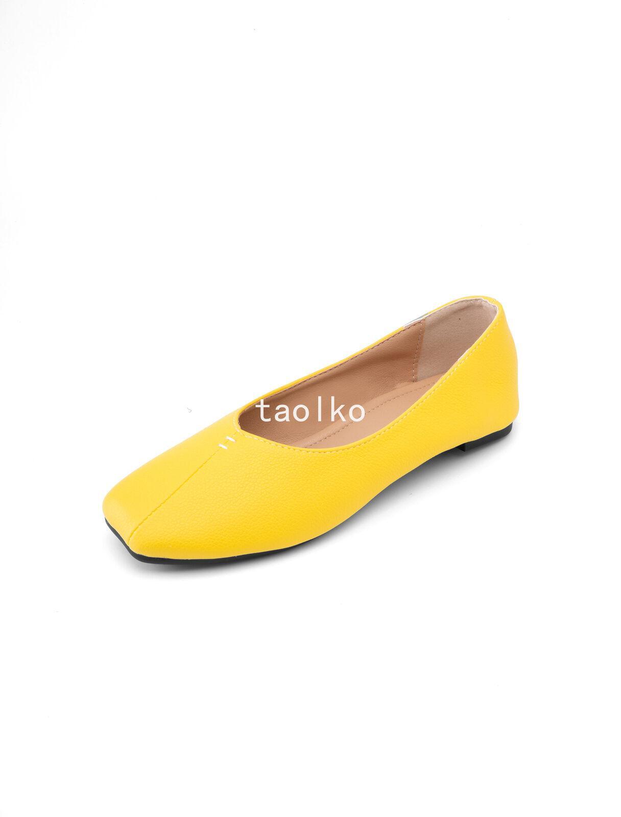 Womens Slip On Flat Square Toe Soft Faux Leather Comfort Pumps Shoes Oversize