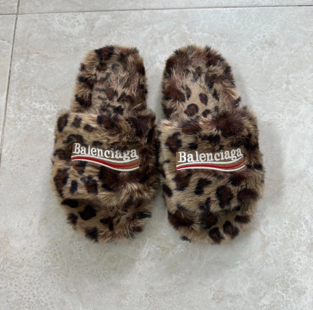 Balenciaga Fluffy Leopard Print Slippers Size 42 EU size 9-10 US