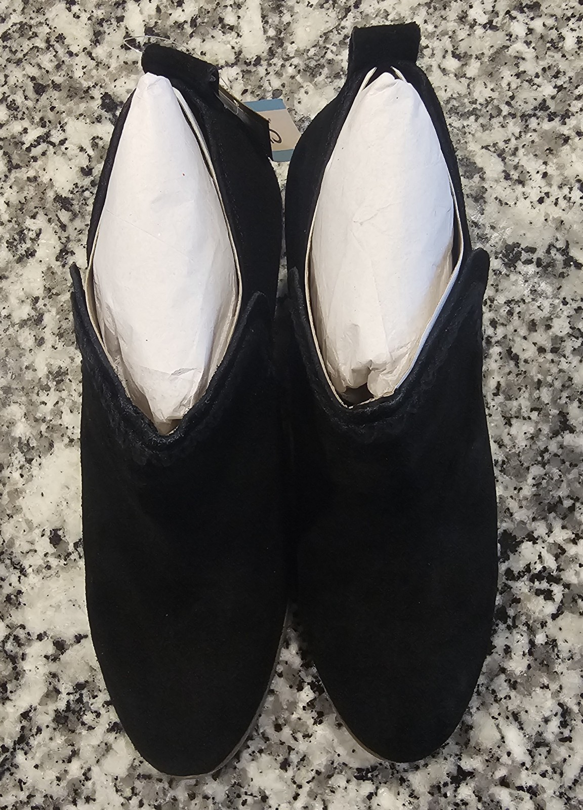 TOMS Kaia Women’s Black Suede Ankle Bootie Wedge Slip-On Round Toe 10