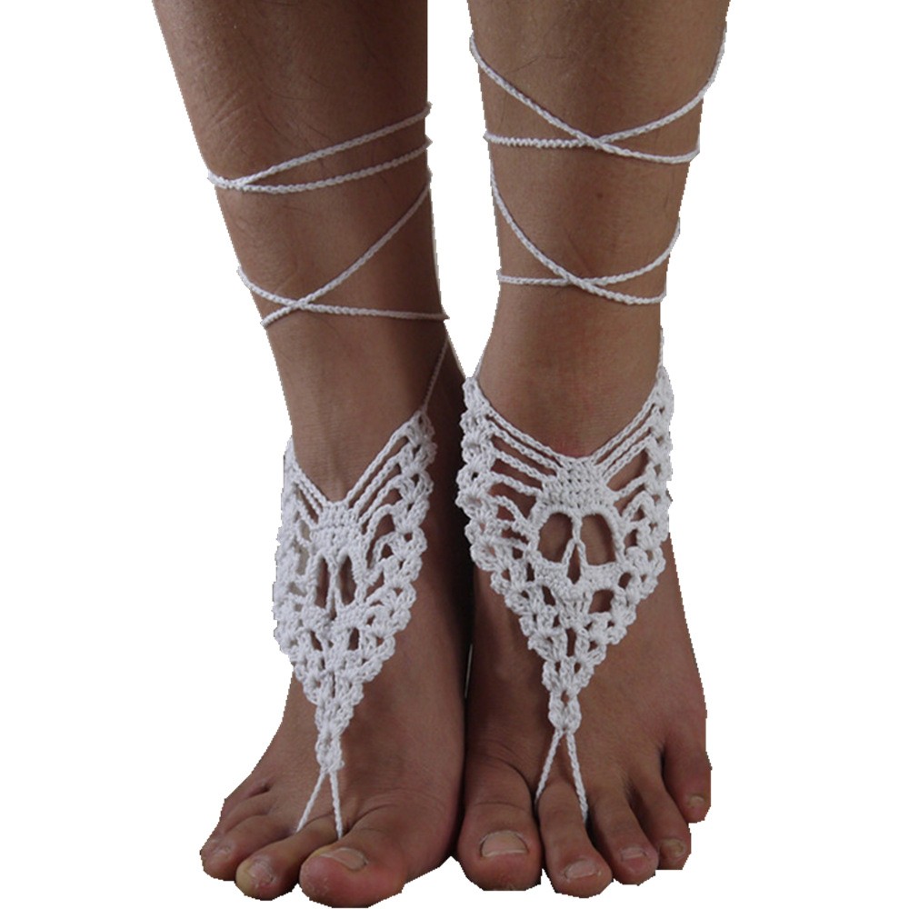 Skull Barefoot Sandals 2Pcs/set Crochet Beach Wedding Shoes for Women