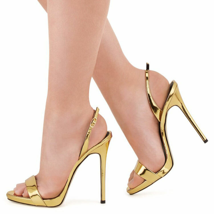 Concise Women Sandals Open Toe Thin High Heels Strap Sandals Gold Red Shoes Lady