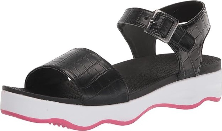 Muk Luks Roller Skate Platform Sandals 8 Black White Slip On Casual Travel Y2k