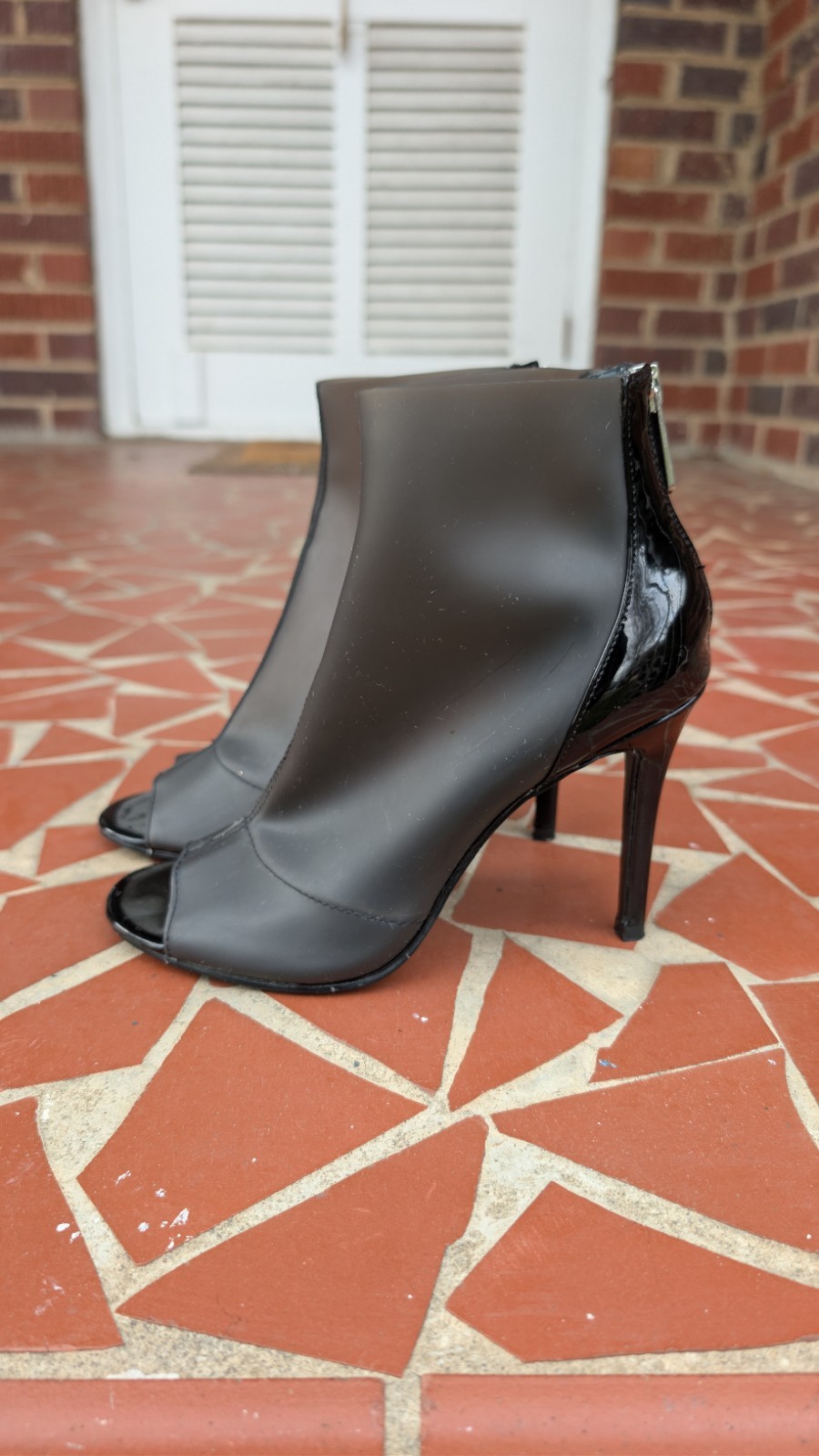 Charles David ‘Reece’ Open Toe Stiletto Latex Booties Size 7 M