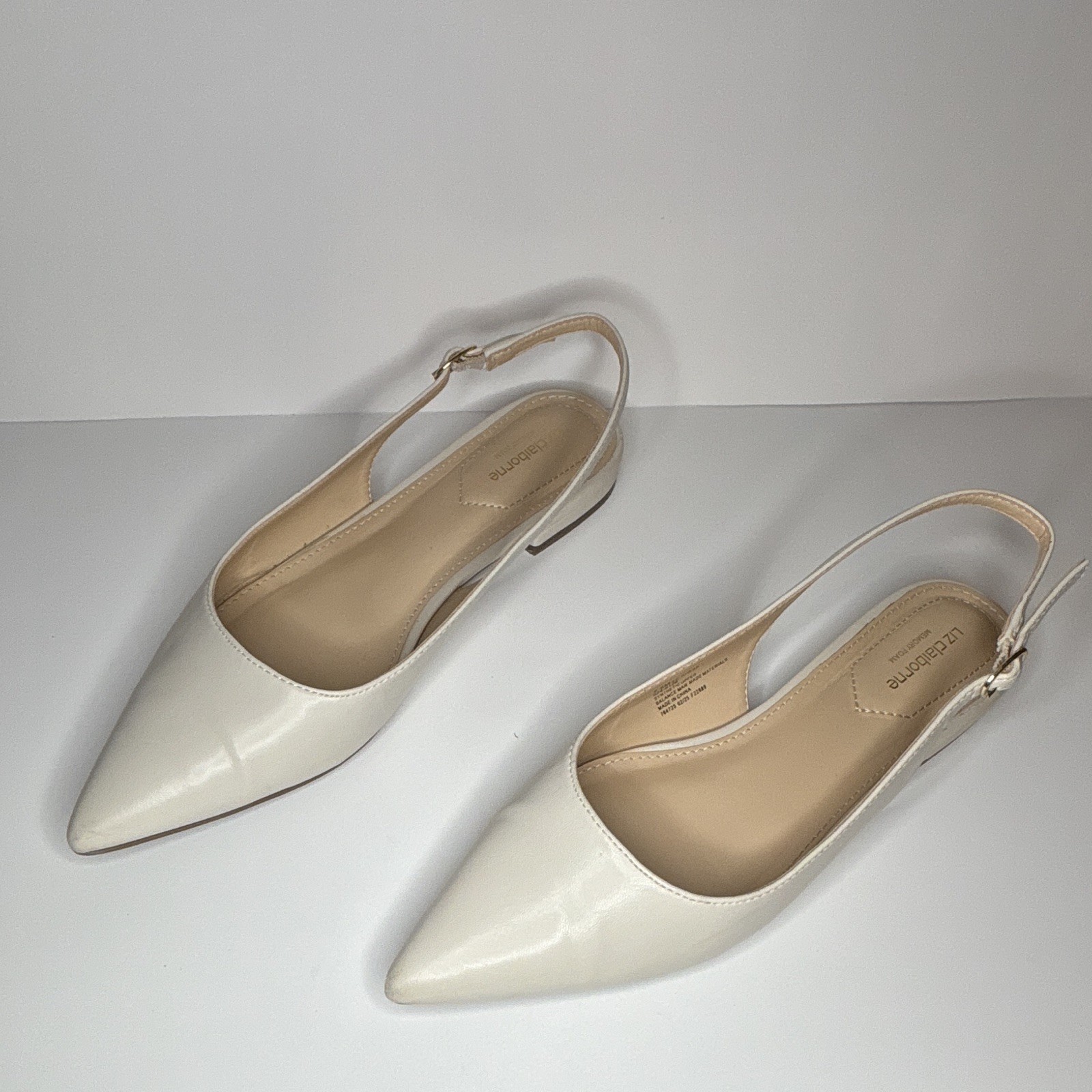 Liz Claiborne Sheba Cream Slingback Pointed Toe Flats Memory Foam 7.5W New