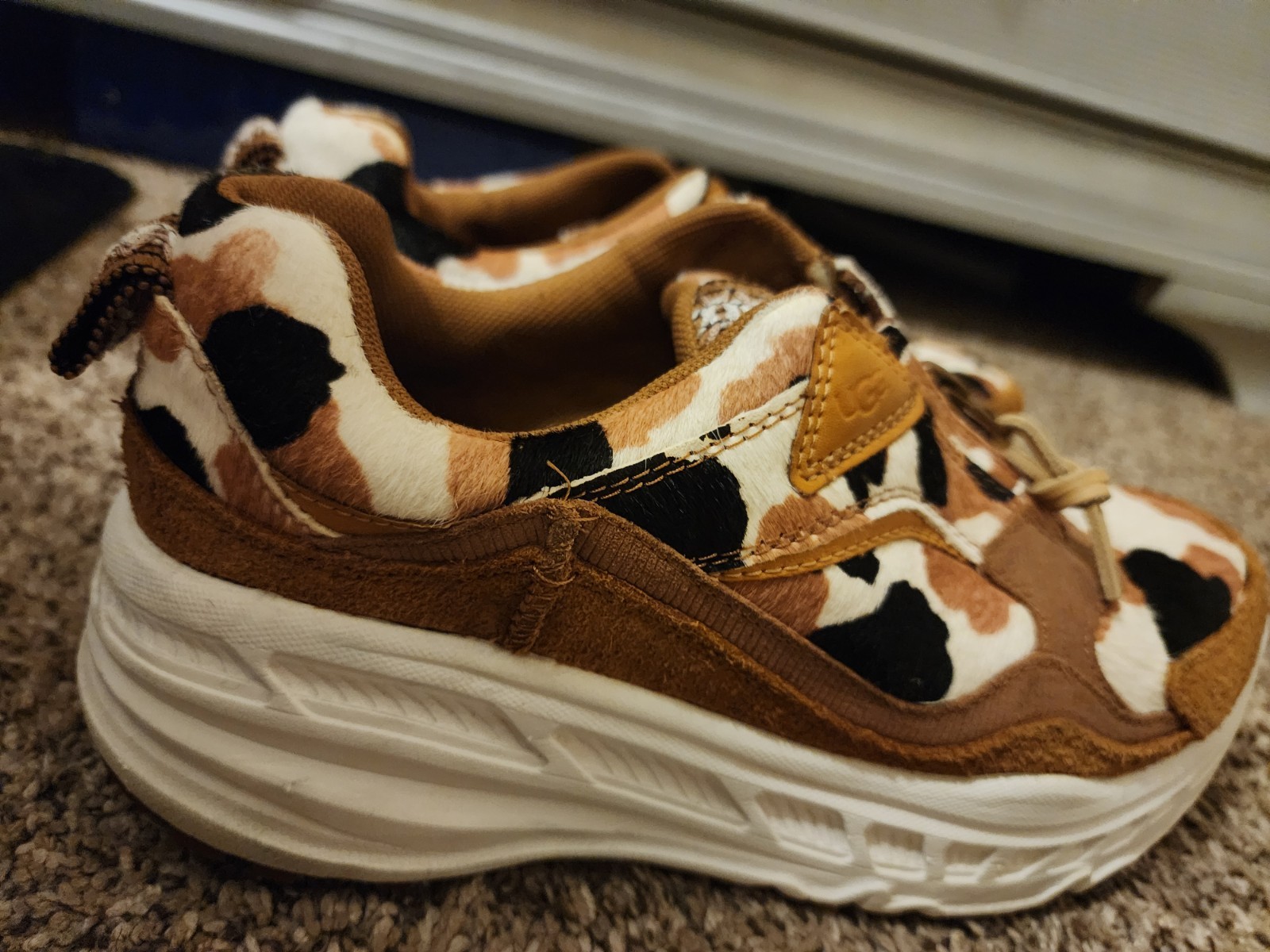 UGG Low Top Animal Print Zip Athletic Sneaker Brown White Black Unisex