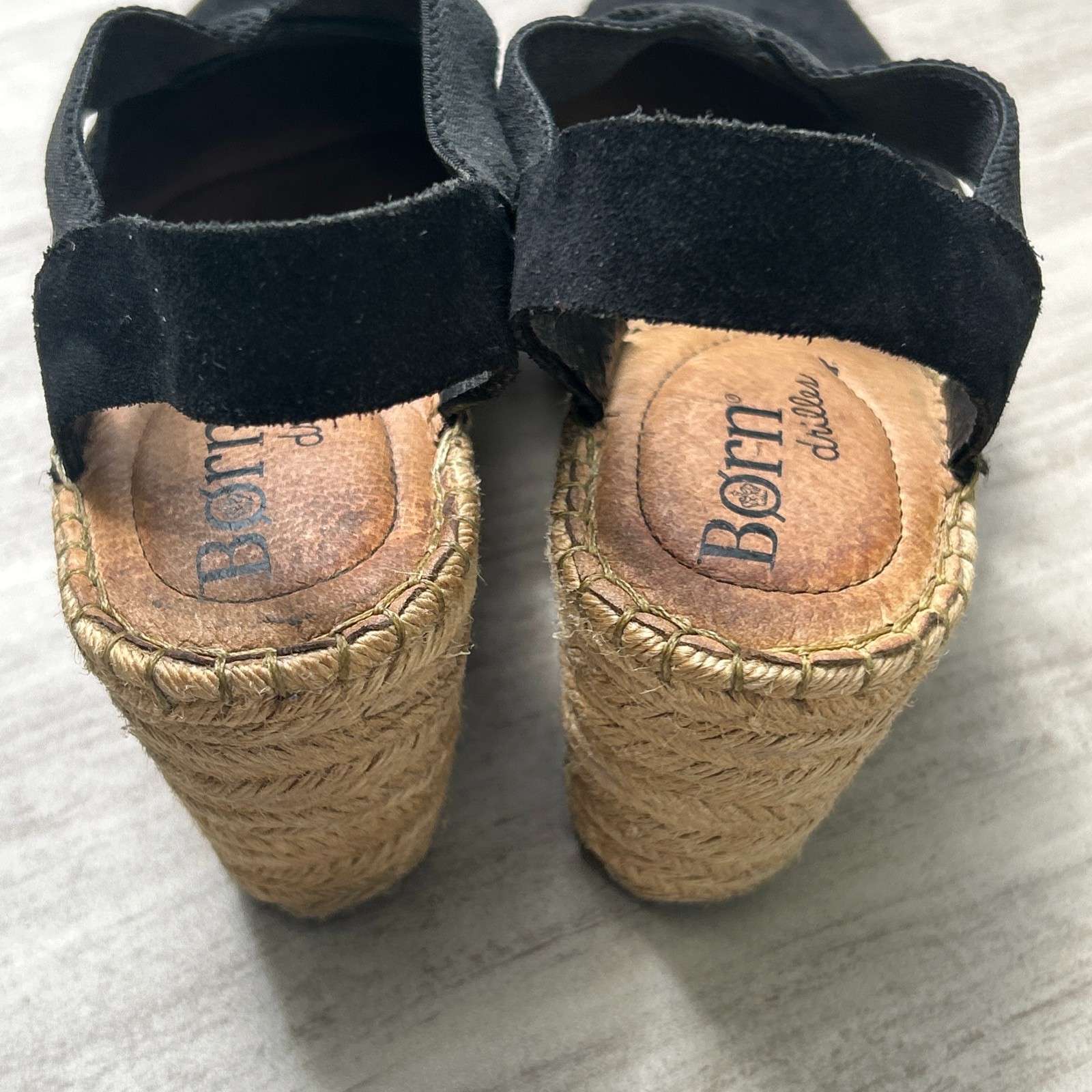 BORN Black Suede Espadrille Wedge Platform Sandals Women’s Size 5 Vacation