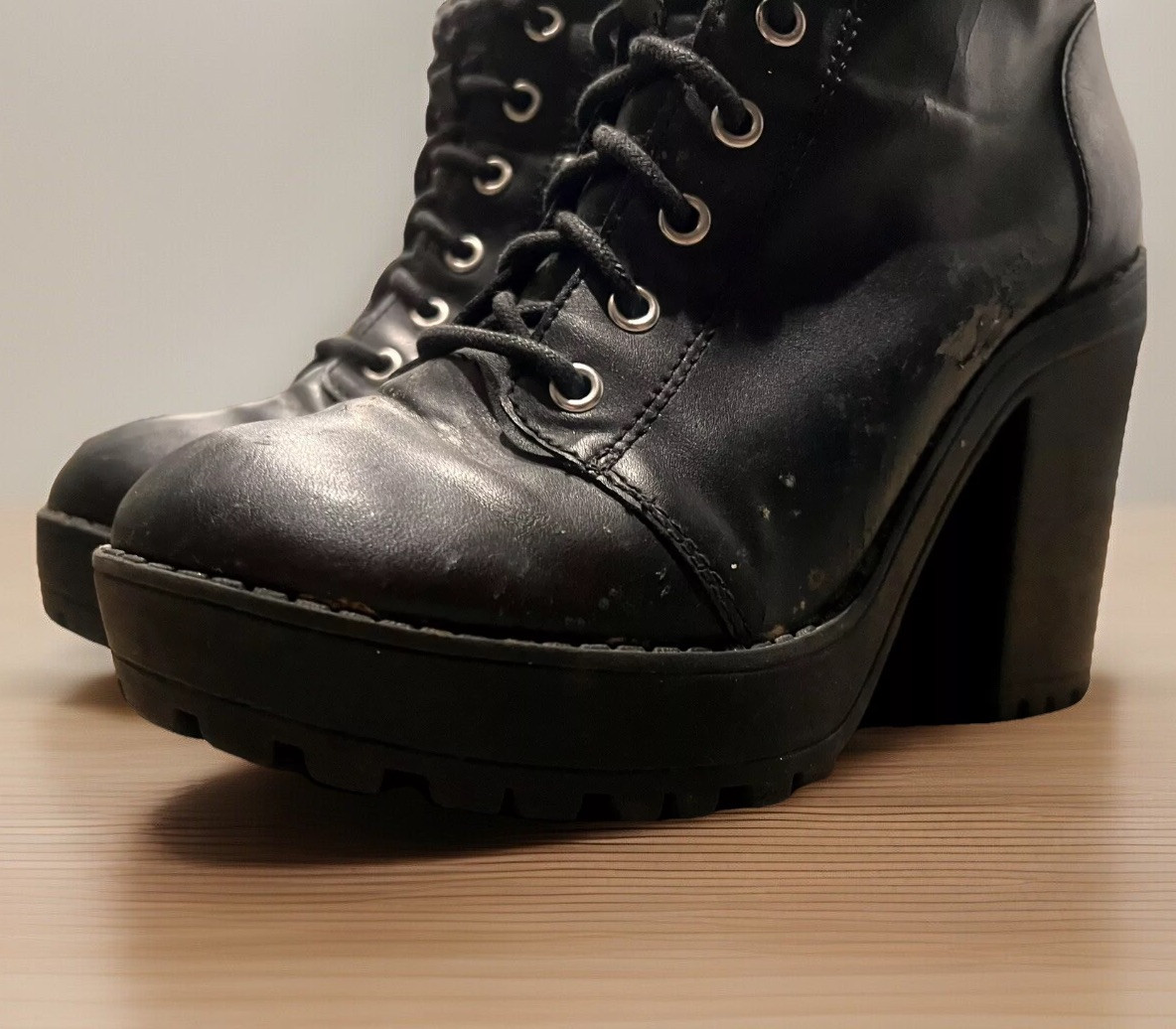 Vintage Gothic Chunky Platform Boots Heels 6 Y2k 90s Combat Emo Punk Scene Blk