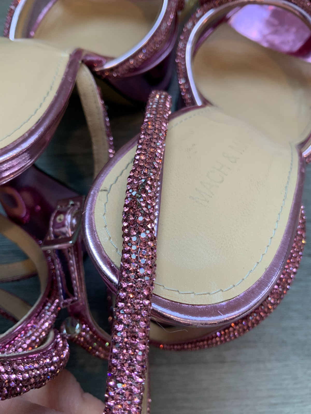 Mach & Mach Pink Double Crystal Bow Platform Pumps, Size 40 | 10
