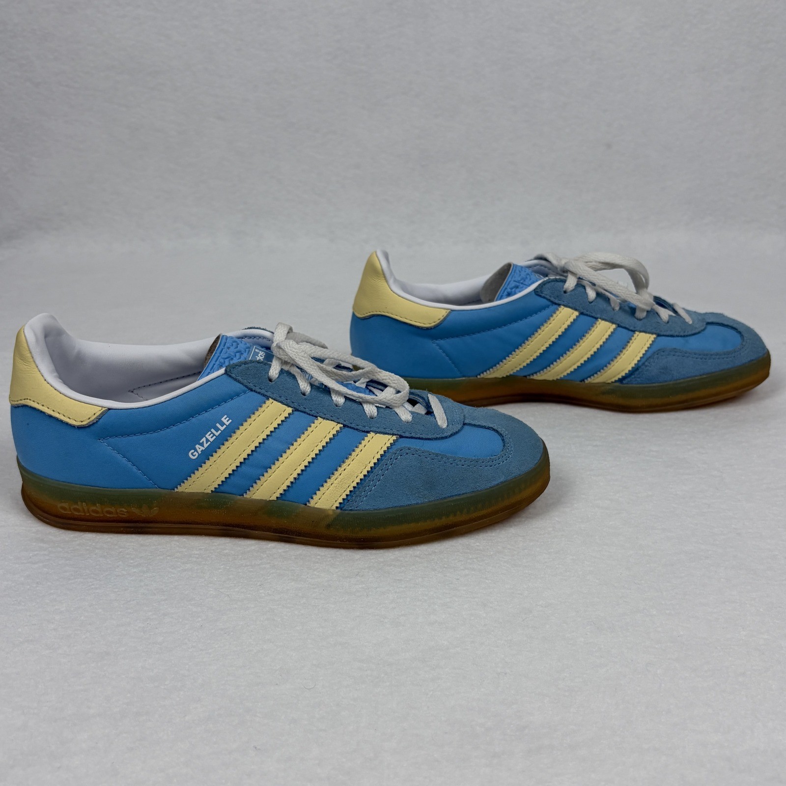 Adidas Gazelle Indoor Blue Yellow Gum Suede Nylon Sneakers IE2960 Womens 7.5