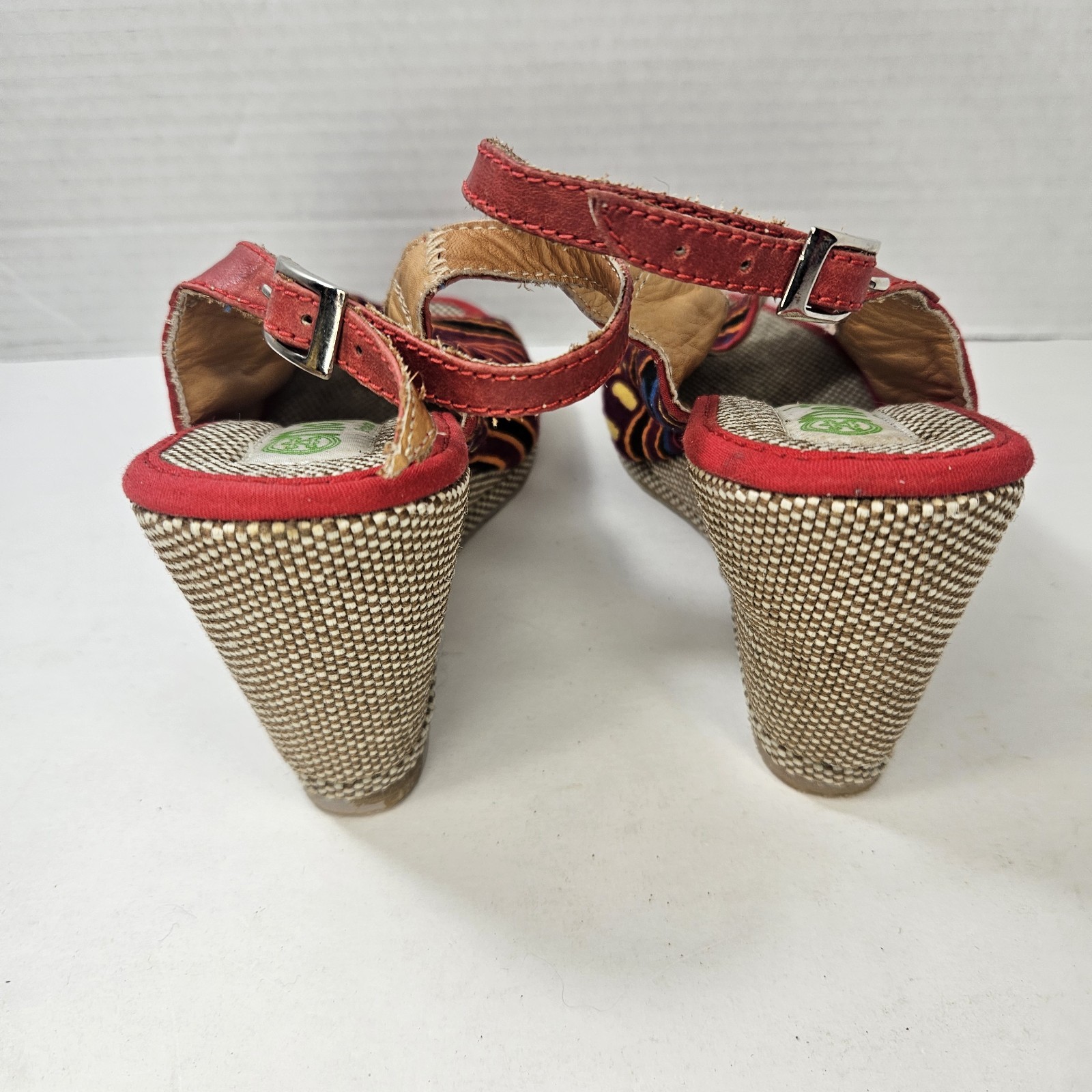 Motalas Handmade Wedge Sandals Size 38 Colombia Tribal Textile Leather Boho 7.5