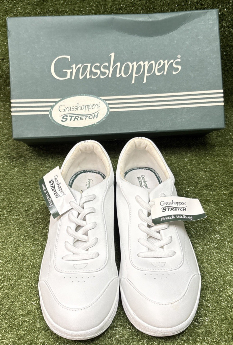 Grasshoppers Shoes Womens 8.5 Walking Sneakers White Faux Leather Lace Up NIB