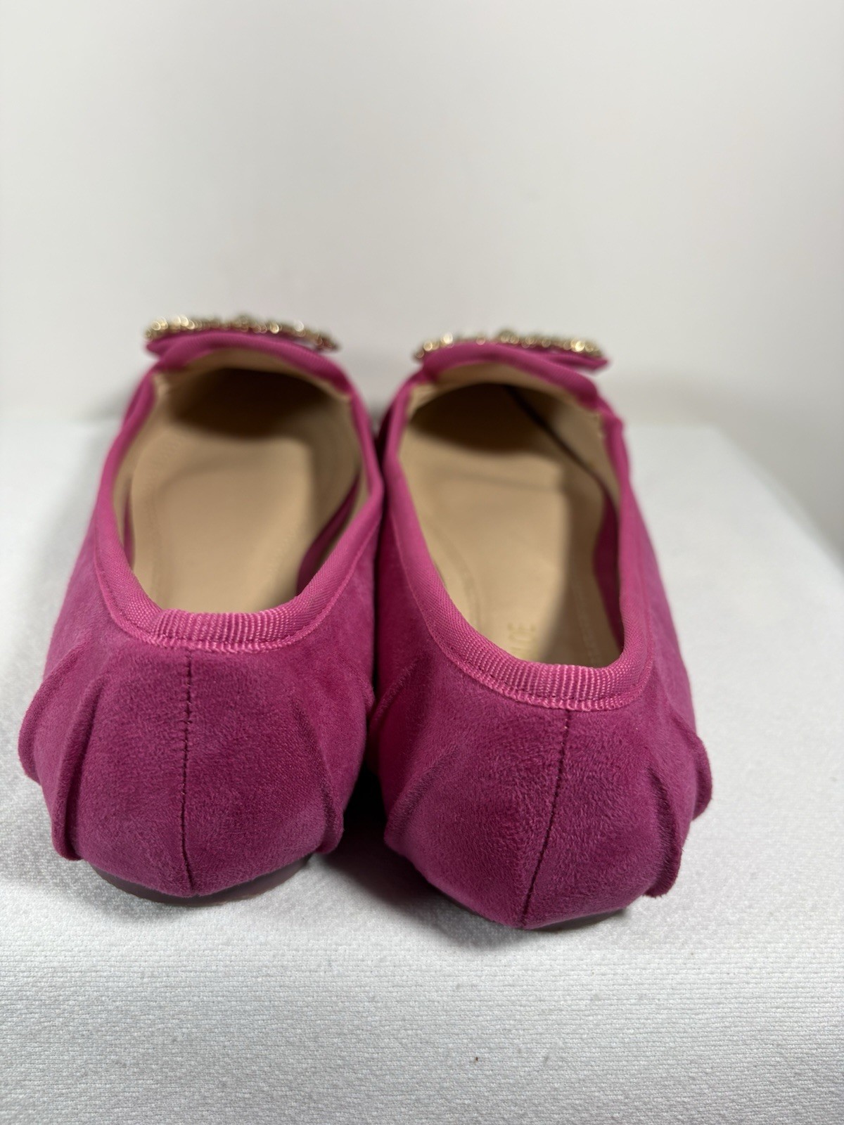 New! Chase + Chloe JAMES Pink Faux Suede Flats W/Rhinestone Buckle Size 8