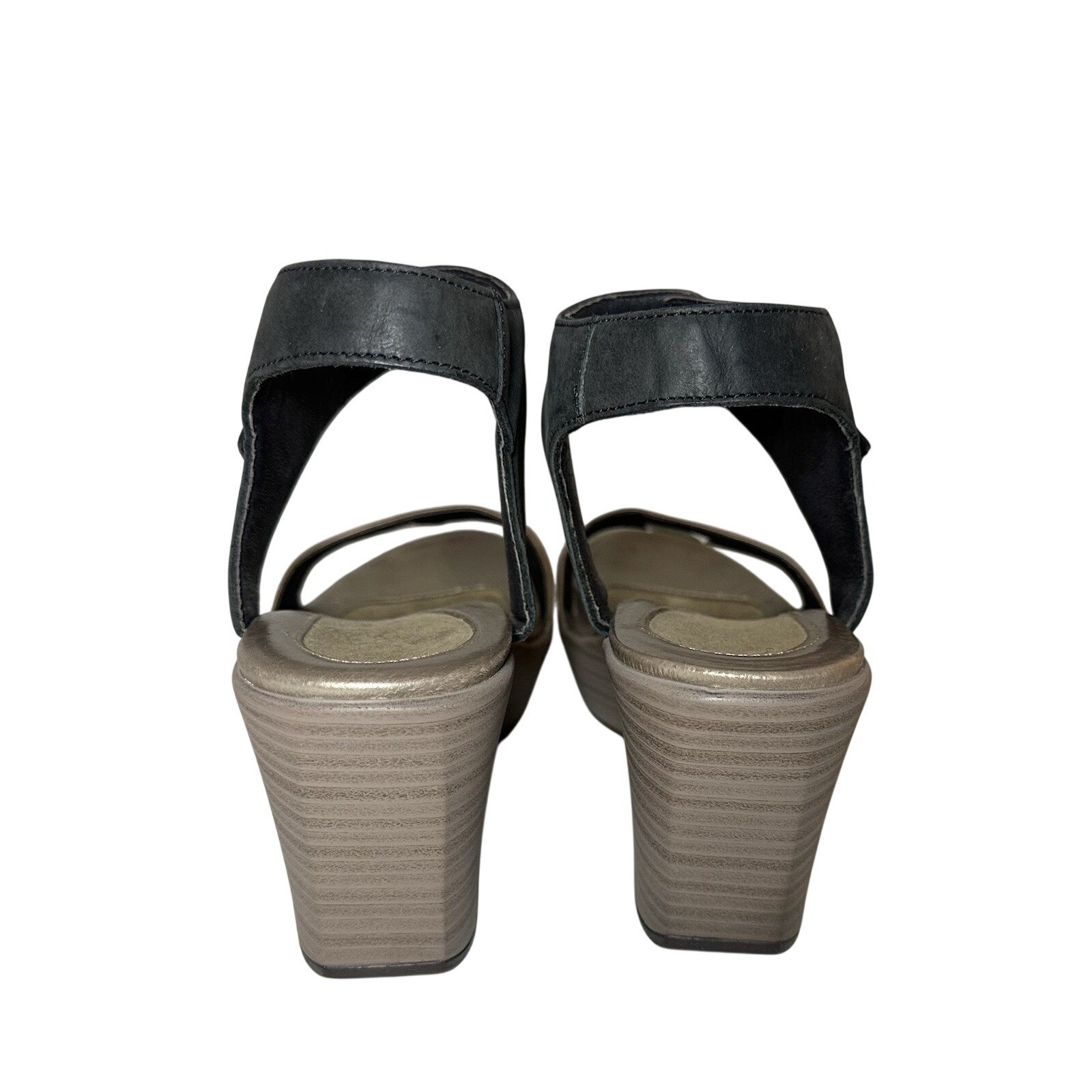 NAOT Women’s US 10-10.5 EU 41 Caprice Wedge Black Tan Leather Chunky Sandals