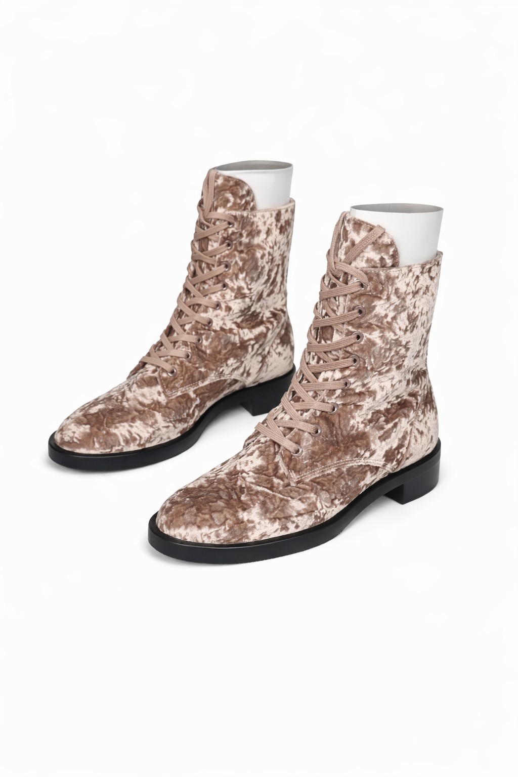 Stuart Weitzman Sondra Sleek Bootie 37 6.5 Cappuccino Velvet Lace Up Ankle Boots