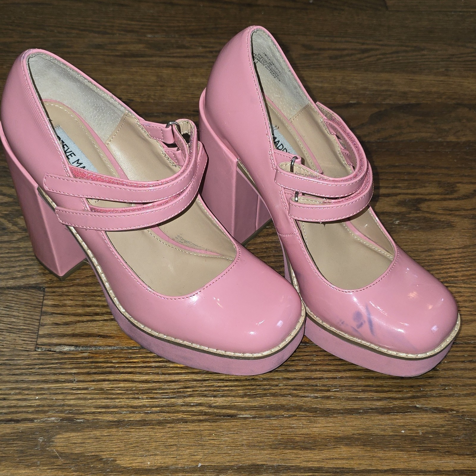 Steve Madden Pink Patent Leather Mary Jane Platform Buckle Strap Block Heel