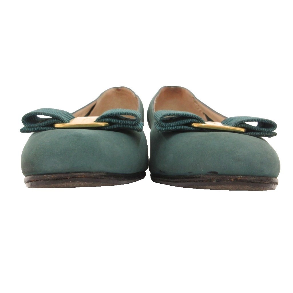 Salvatore Ferragamo Grosgrain Ribbon Pumps Suede Moss Green Women’s Size US 8