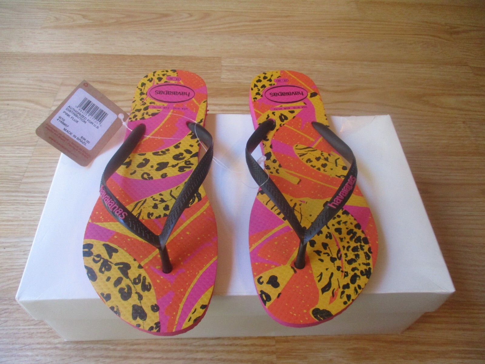 Havaianas Slim Summer Fuit Flip Flops Thong Womens Pink Flux USA 9/10 NWT