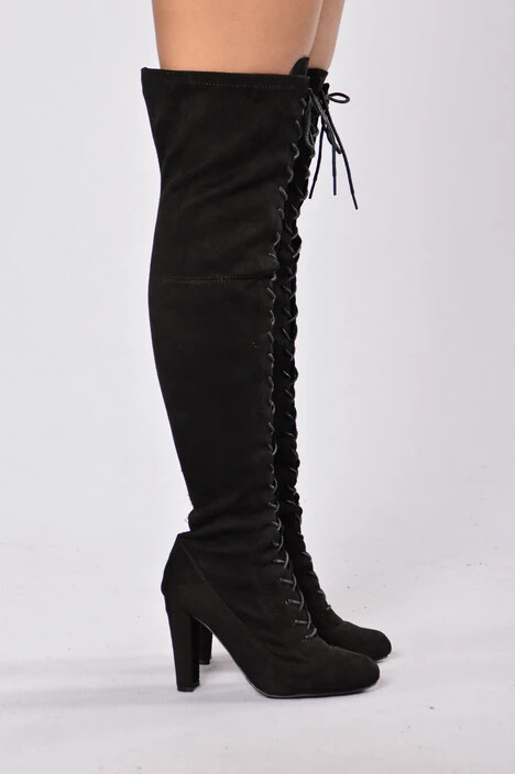 Love Me Long Time Boot Black Fashion Nova Thigh High Over the Knee Boots 6 NIB