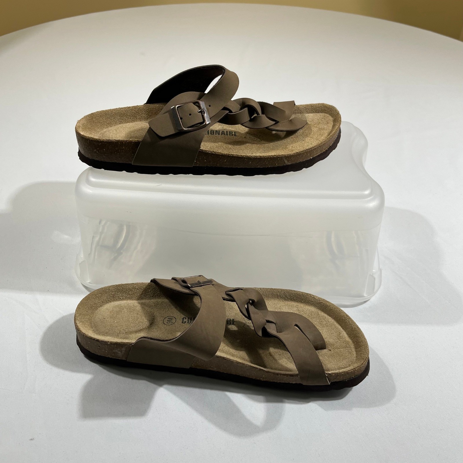 Cushionaire Libby Sandals Women 9M Brown Braided Cork Footbed Slide