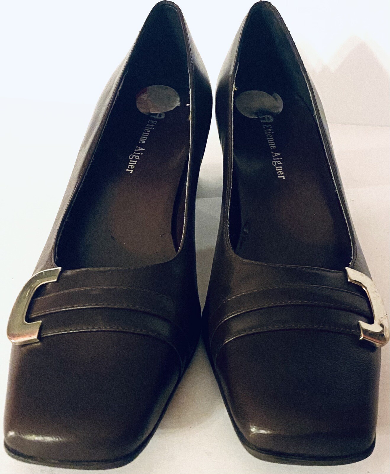 Etienne Aigner 6M Brown Leather Shoes Pumps 2″ Heels E-Mozart *AS IS SEE PICTURE