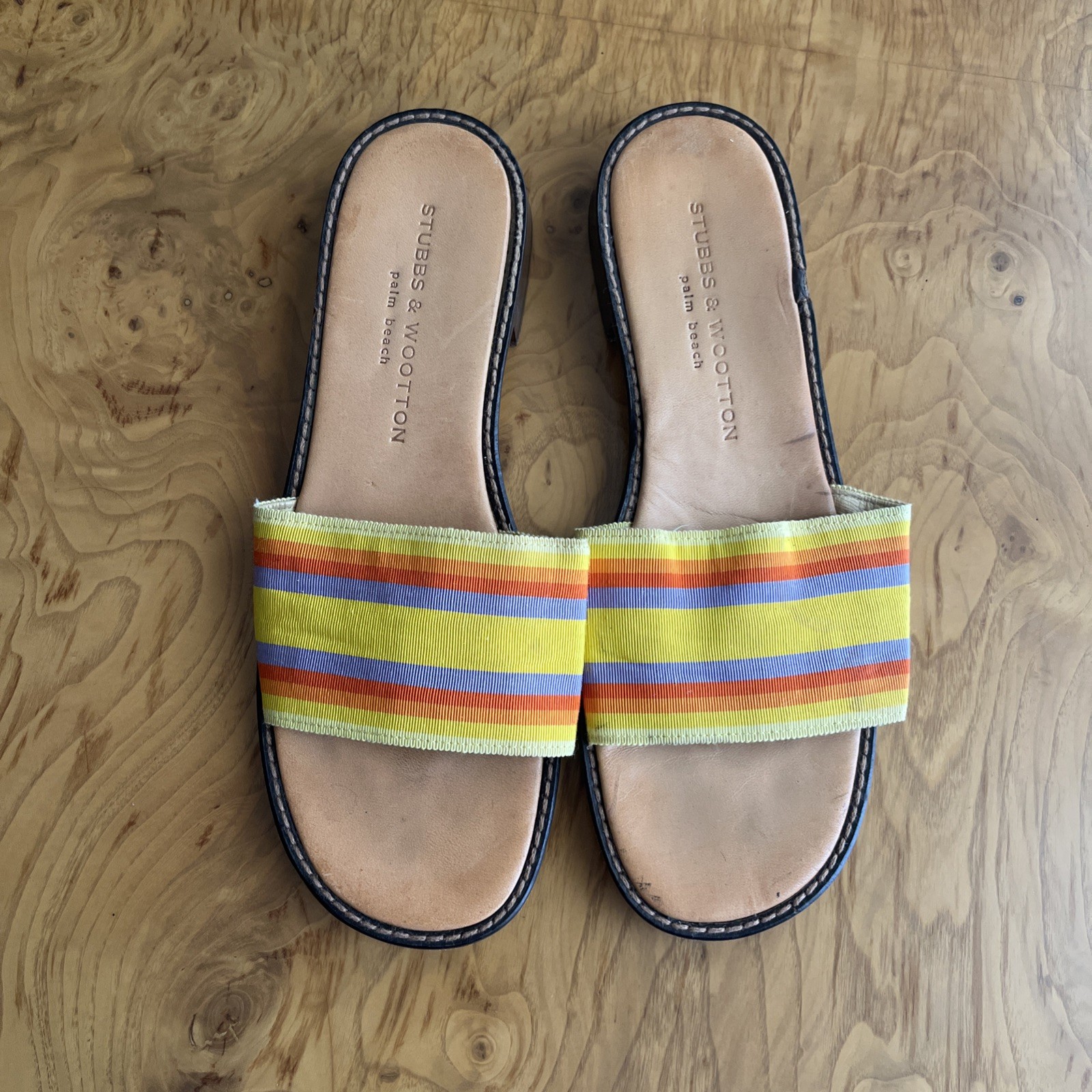 Stubbs & Wootton Palm Beach Women’s Grosgrain Stripe Slip-On Sandals Size 9.5