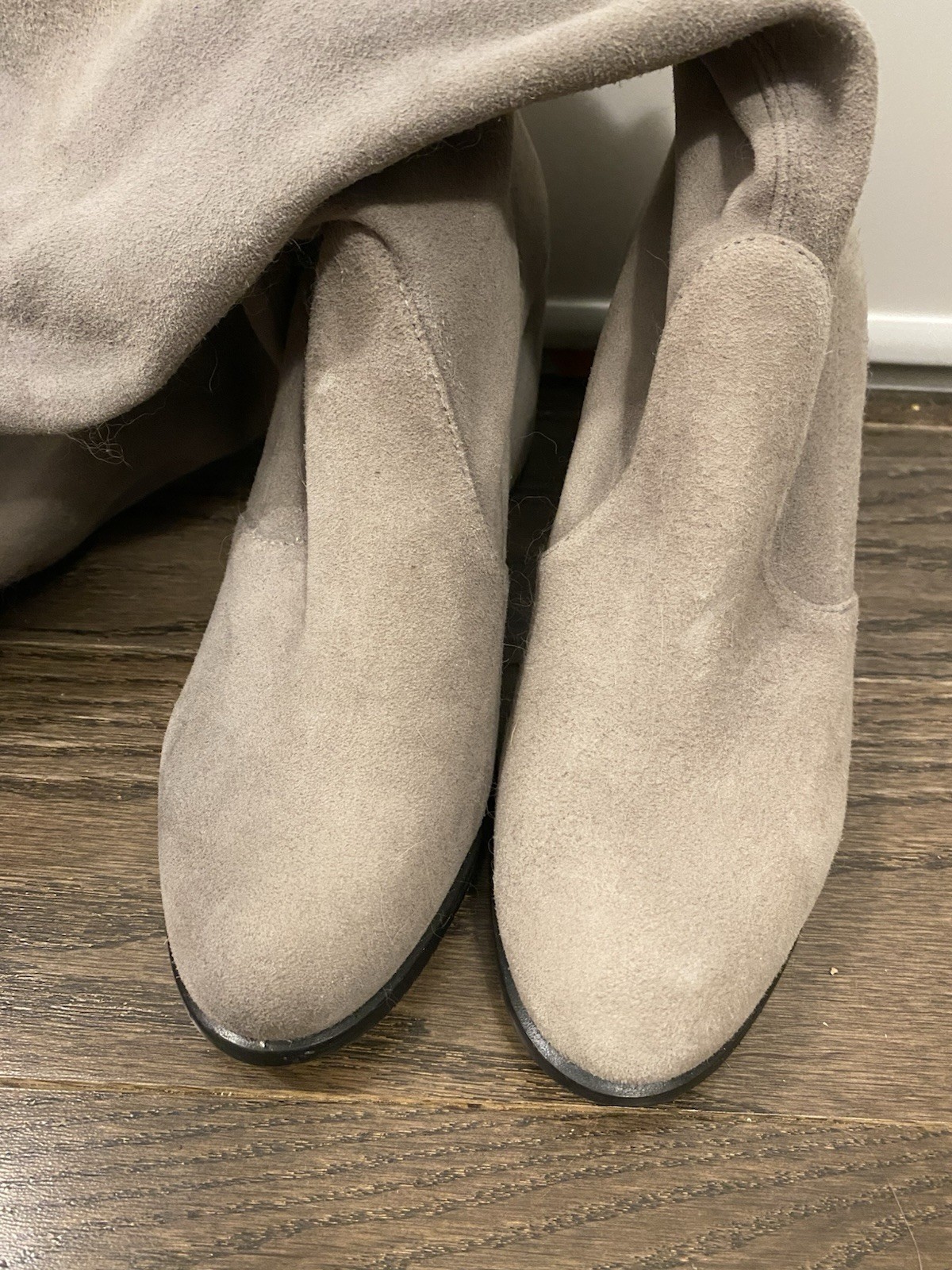 Stuart Weitzman Tieland Flannel Suede Over-The-Knee Boots, Size 5