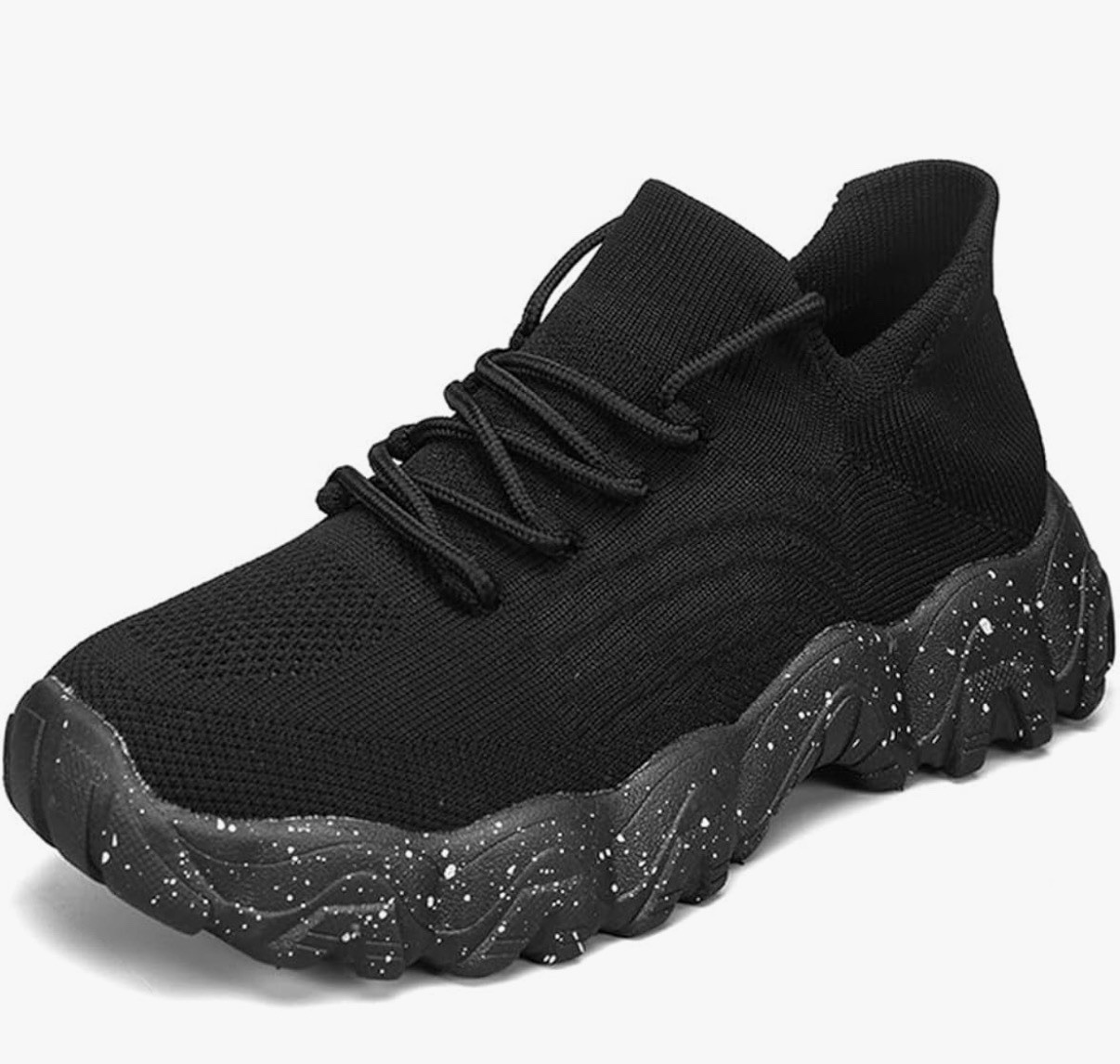 Women’s Knit Sock Slip On Sneakers Black Speckle Sole Size 42