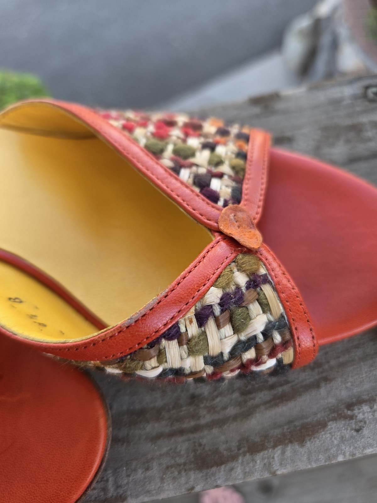 Salvatore Ferragamo Woven Leather Slide Sandals Orange Multicolor 8.5B