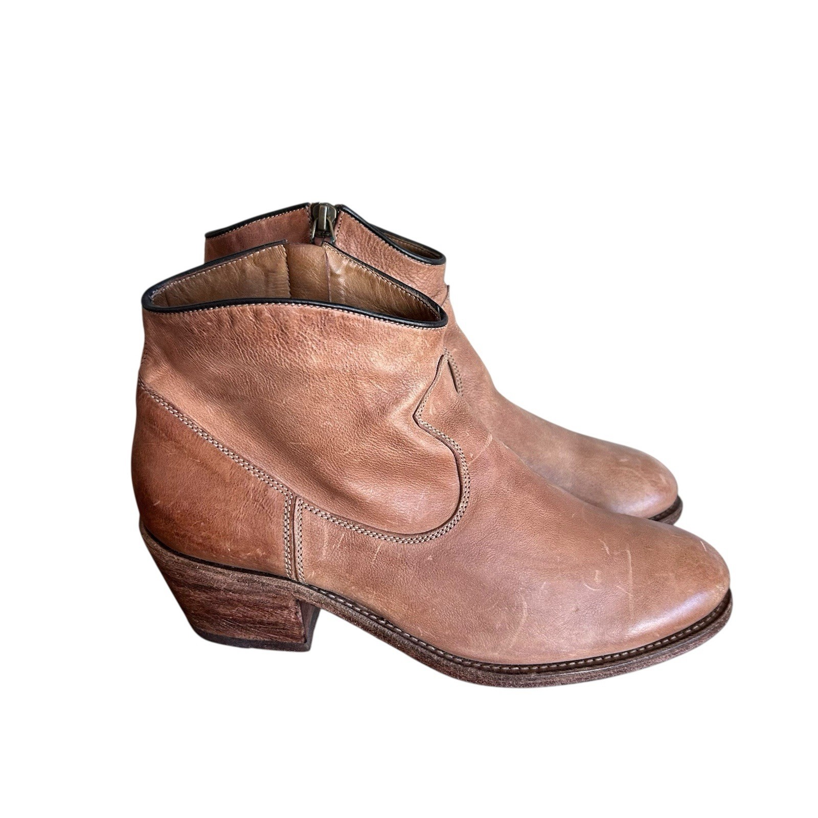 N.D.C. Made By Hand Boots Womens 39 / 8 Brown Leather Ankle Booties Block Heel